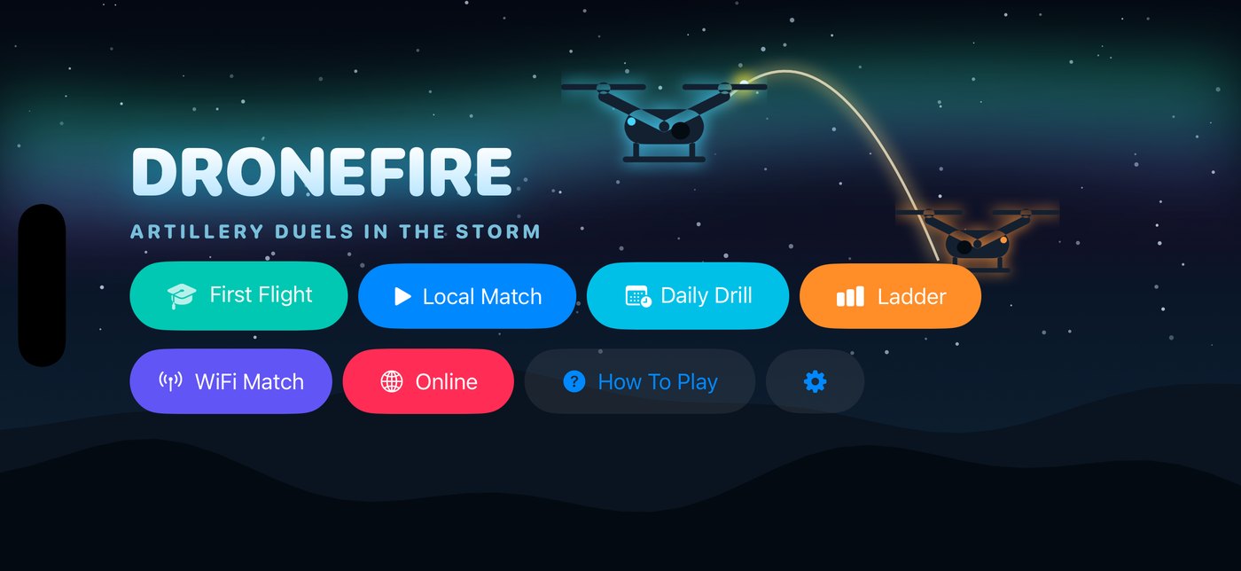 The Dronefire main menu